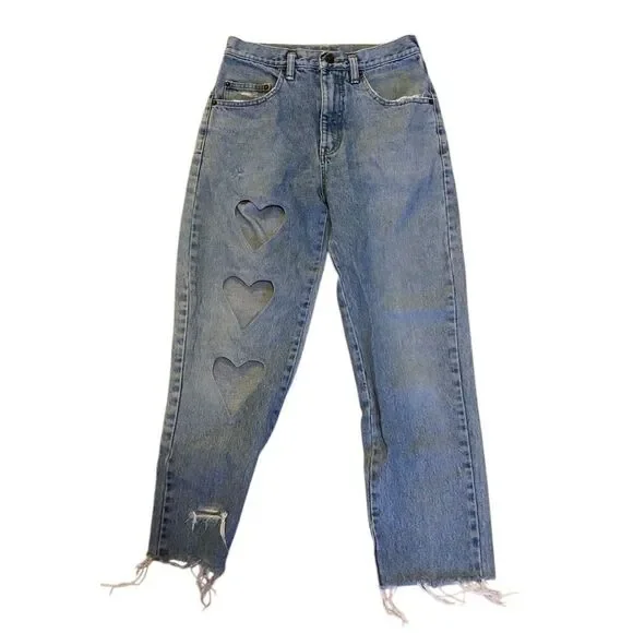 Pepe jeans London vintage raw hem heart cutout super rare size 26 baggy mom boyf - Picture 2 of 8